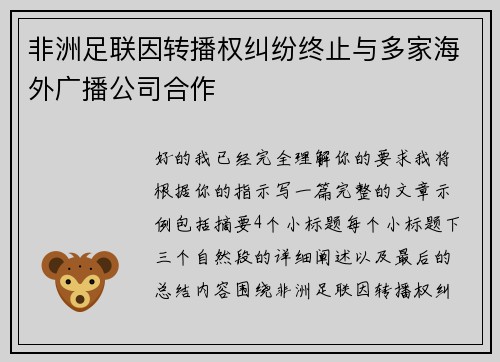 非洲足联因转播权纠纷终止与多家海外广播公司合作